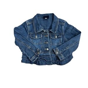 OshKosh B’Gosh Girls Denim Jacket Sz 4T Ruffle Trim Button Up Jean‎ Jacket Cute
